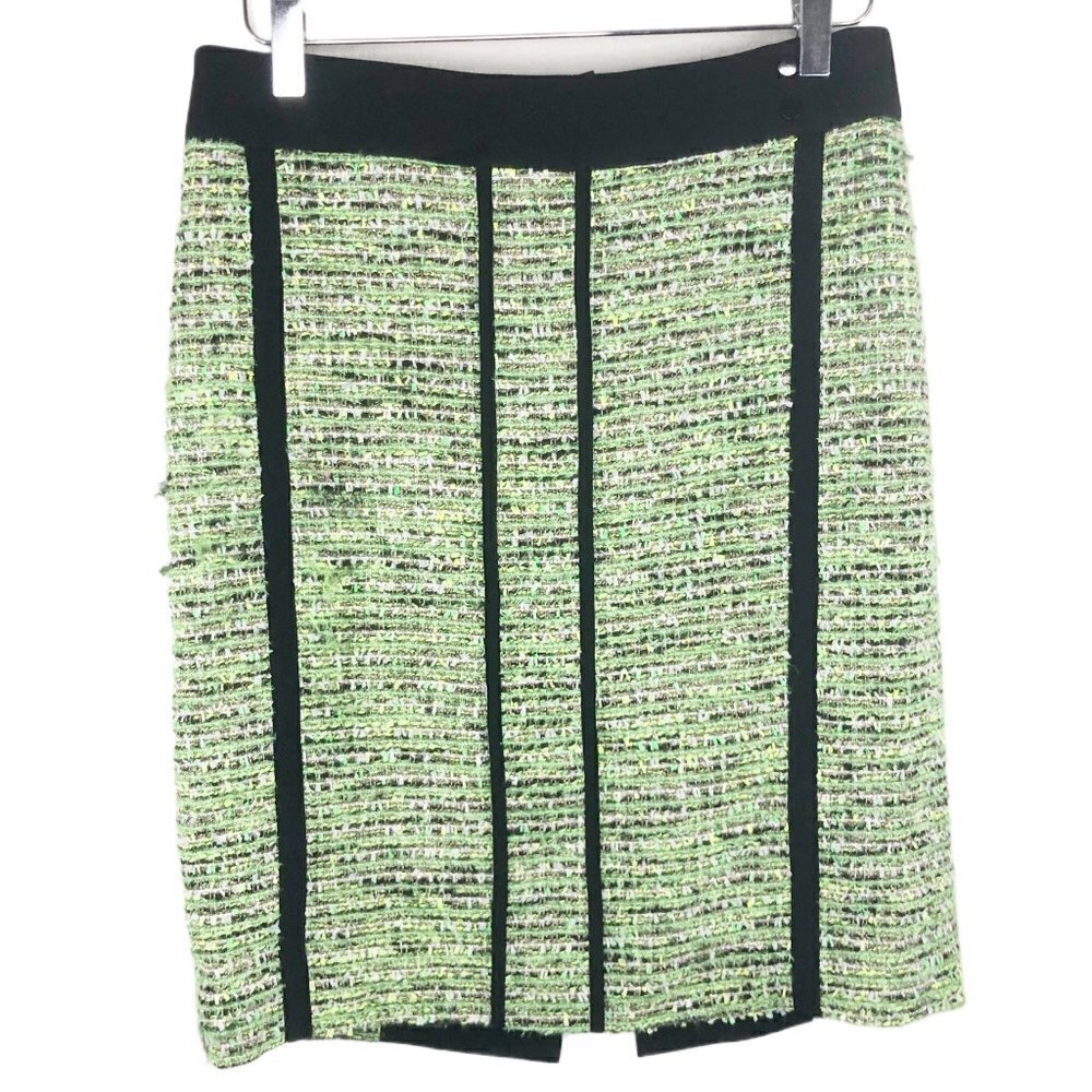 Carlisle Green Tweed Pencil Skirt With Black Panels Double Zipper Size 6
